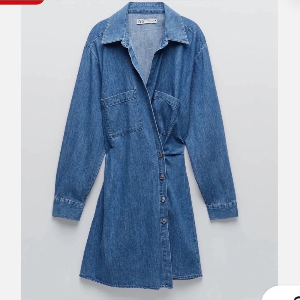 Zara Denim Asymmetrical Long Sleeve Dress
